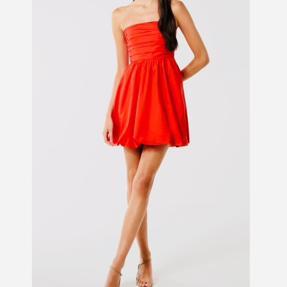 Ever New Phoebe Strapless Bubble Hem Dress Flame Scarlet Red Size 6 NWT Pockets